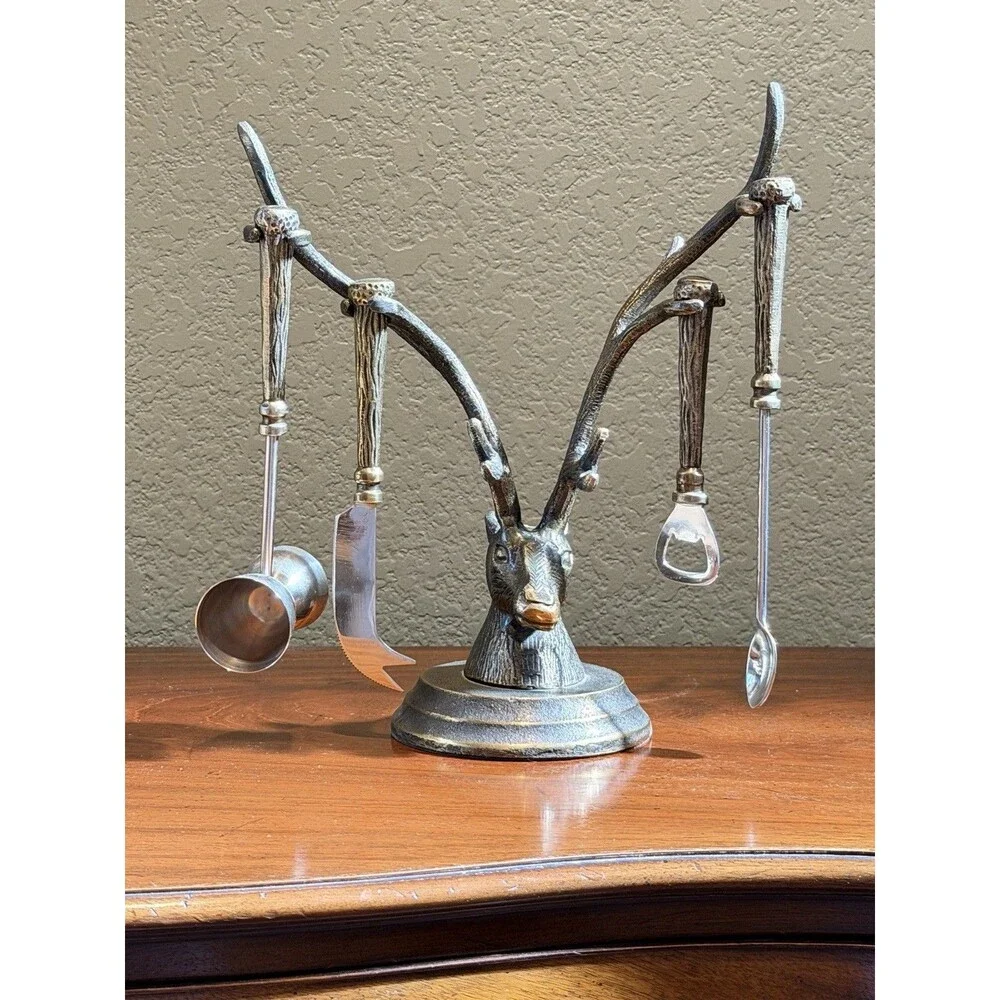 Stag Head Bartender Utensil Set 8/2013 Cost Plus Deer Elk Buck Game Hunter 12”
